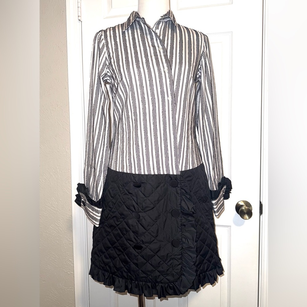 Sara Roka Avery Dress in Black Long Sleeves Quilted Skirt Size 42 MSRP $730.00